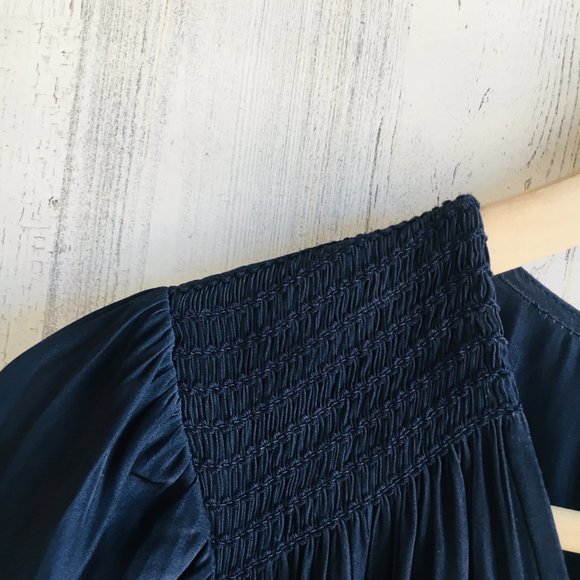 NWT Ramy Brook Smocked Mini Party Dress Blouson Navy Blue Elbow Sleeve XS - Picture 8 of 13